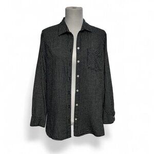 Old Navy The Classic Shirt Black White Micro Plaid Cotton Flannel Size L